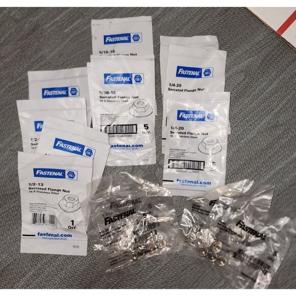NEW Fastenal Serrated Flange Nut Lot of 14 Sealed Bags Multiple Sizes Hardware - Picture 1 of 1